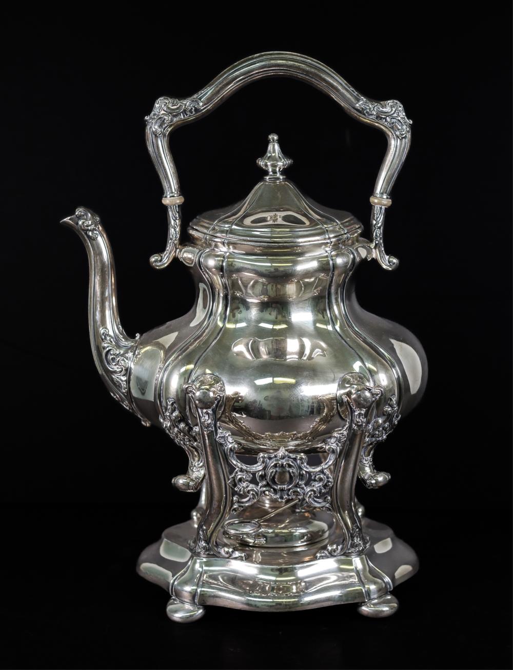 REED & BARTON SILVER KETTLE ON BURNER