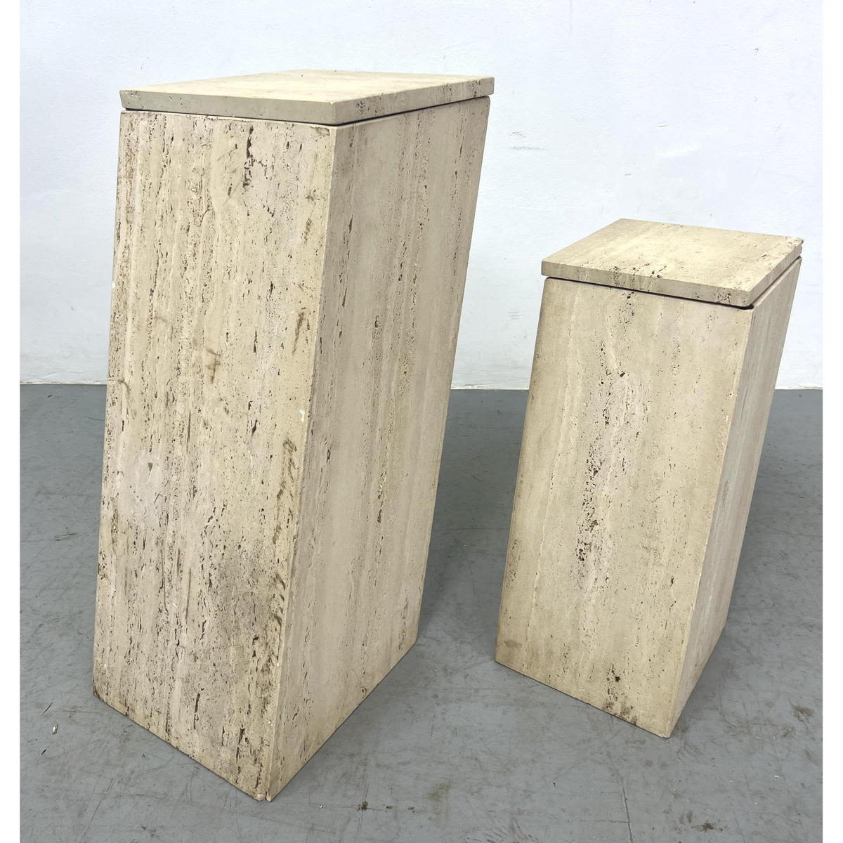 2 travertine slanted pedestal table 300127