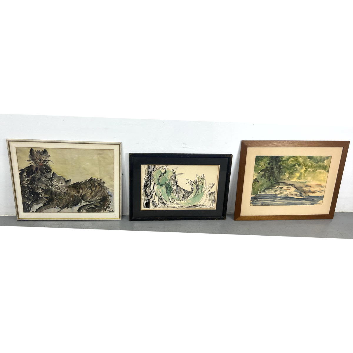 3pc Lot. Paintings and drawings.