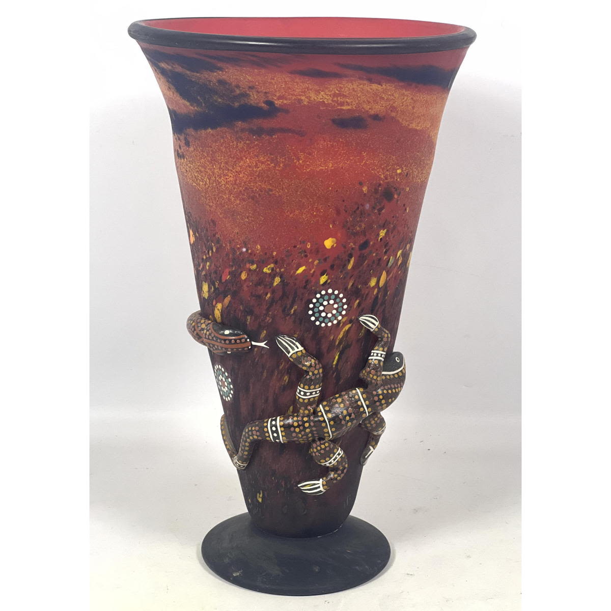 16 Red Cone Form Art Glass Vase  30016f