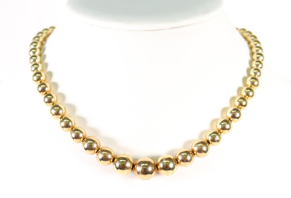 14K YELLOW GOLD BEAD NECKLACE  3001ca