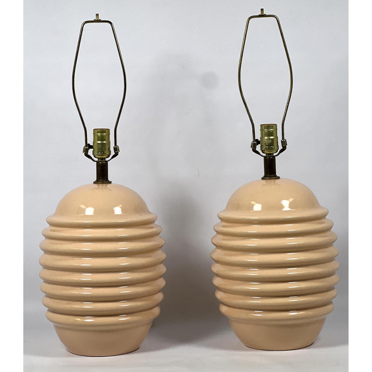 Pair Beehive Ceramic Table Lamps  3001f3