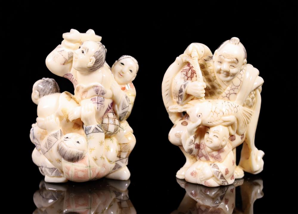 AUSPICIOUS NETSUKE FAMILY FIGURESAuspicious 30022d