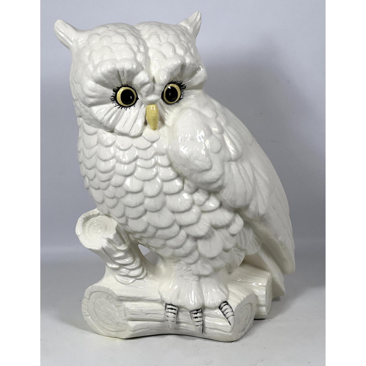 White Glazed Chalkware Owl Sculpture  300270