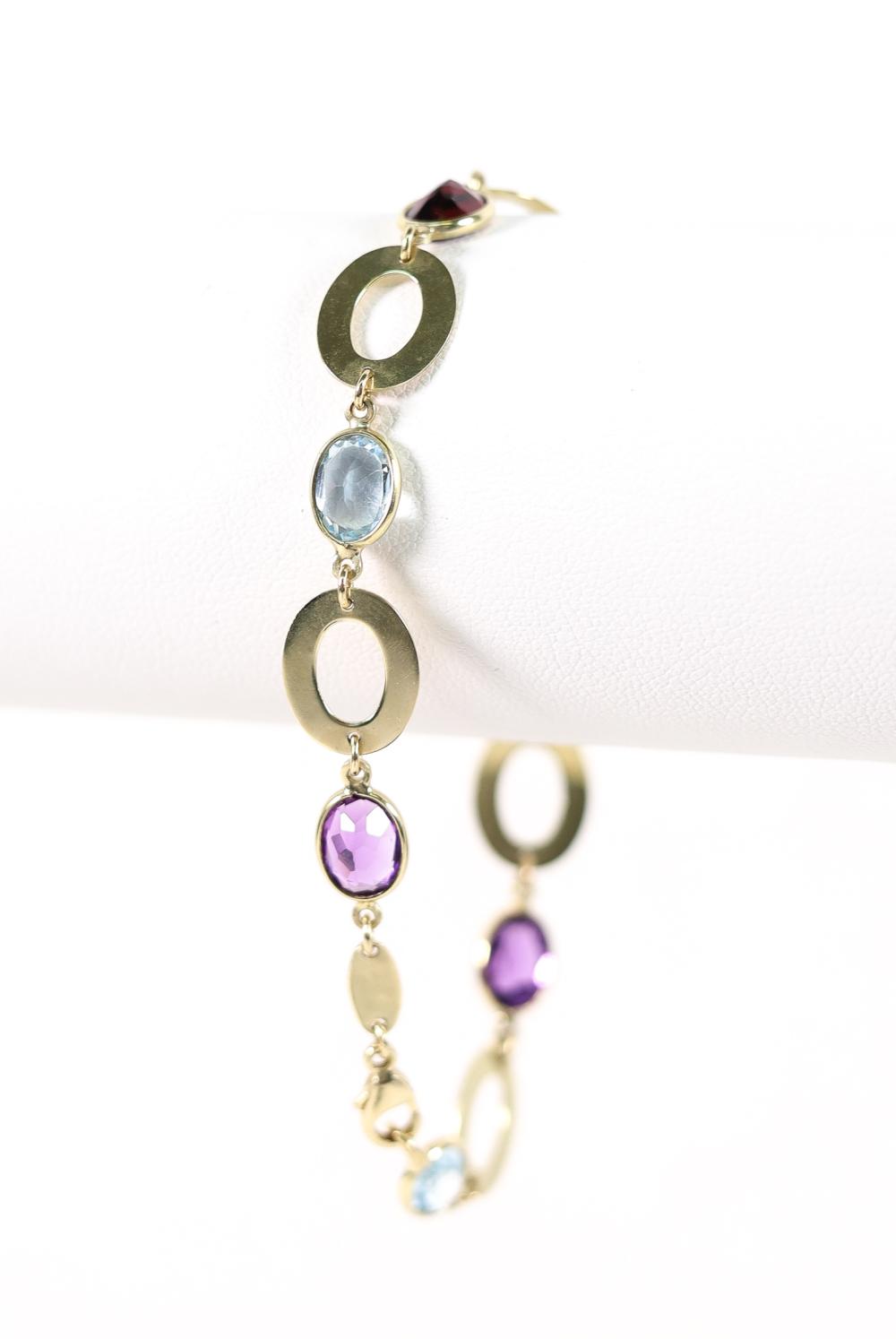 14K YG MULTI GEMSTONE LINK BRACELET14K 3002a1