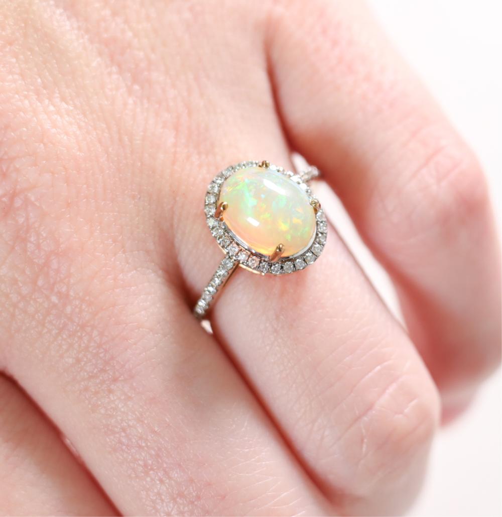 YELLOW GOLD OPAL & DIAMOND RING,