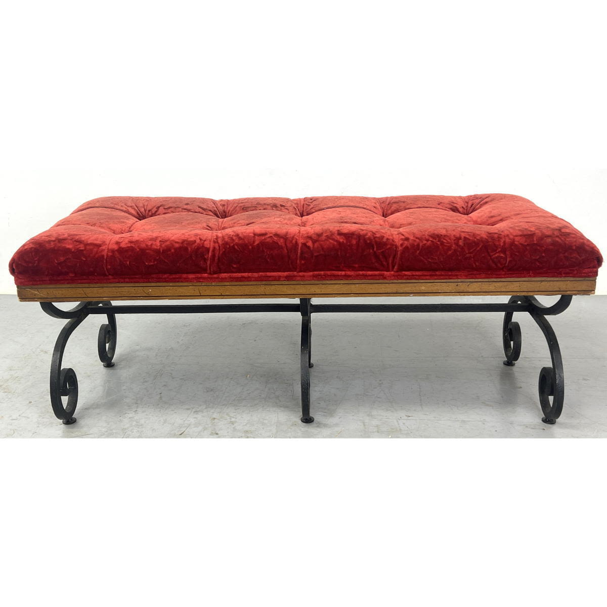 Red Plush Tufted Upholstery Black