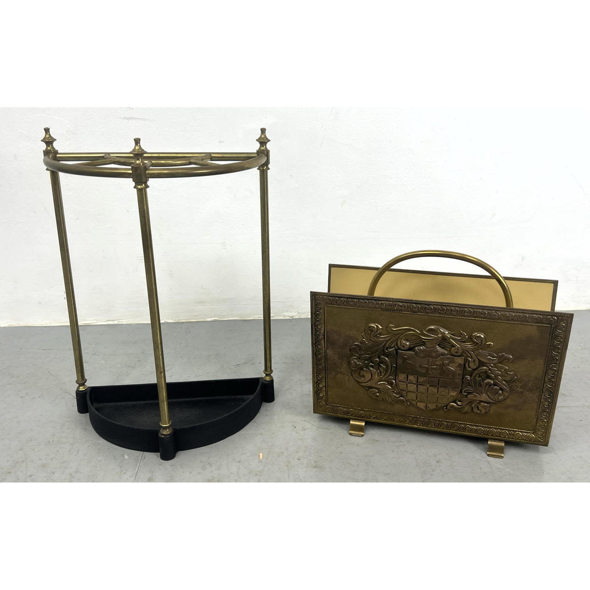 2pc Brass Lot: Umbrella Stand and