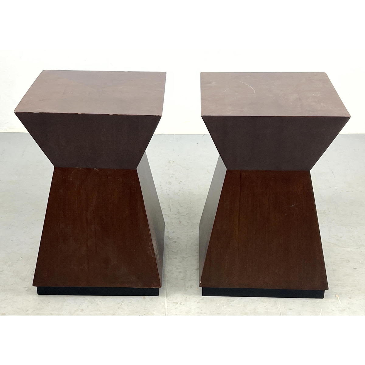 Pr Burl Wood Corseted Side Tables