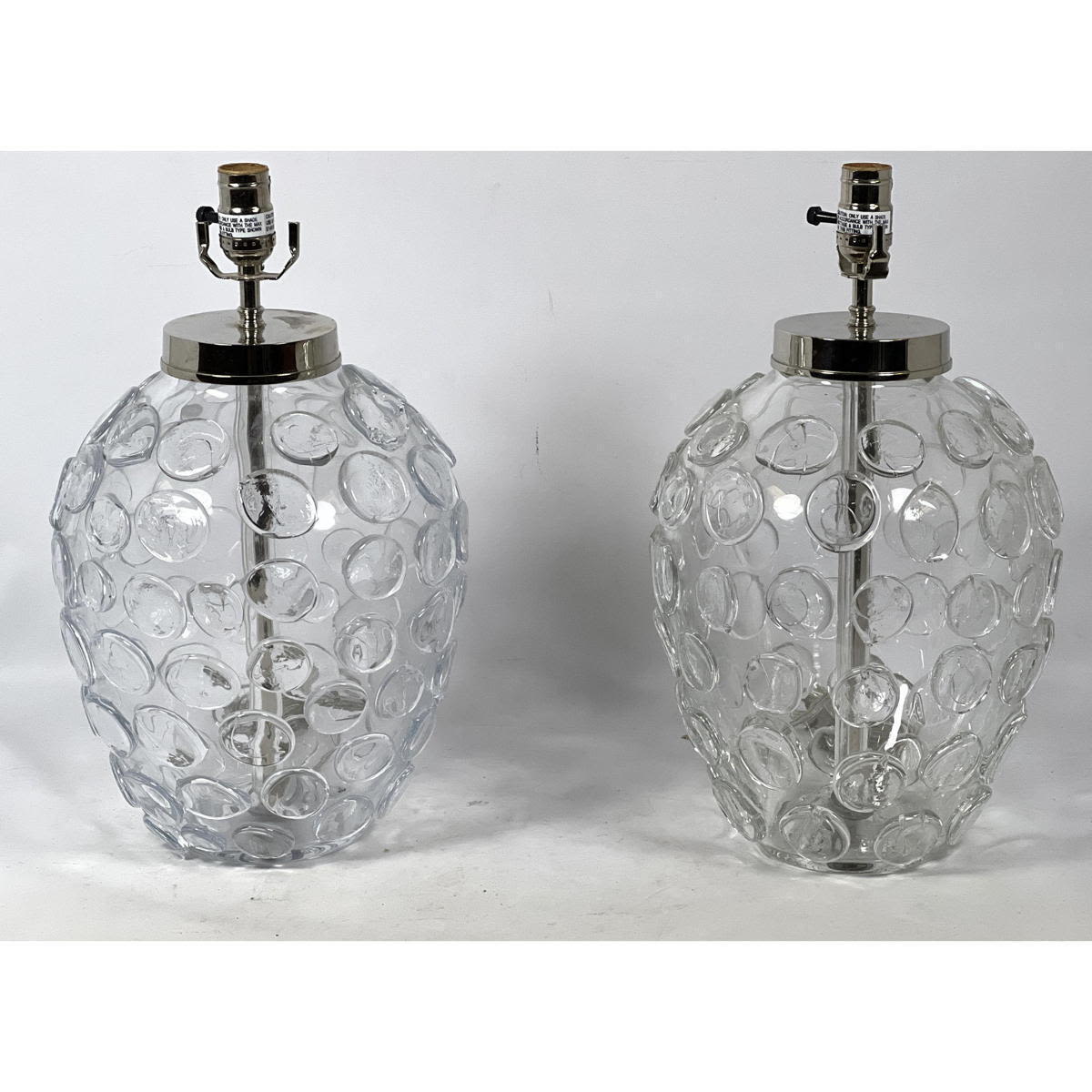 Pair Heavy Glass Table Lamps with