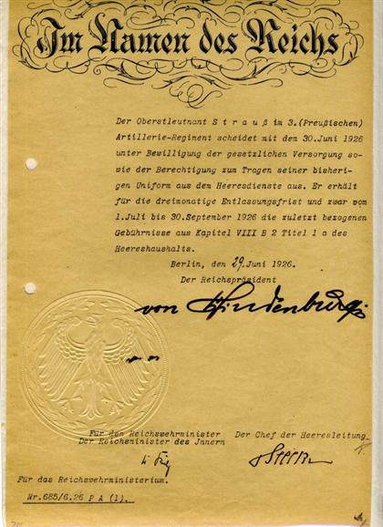 1 piece Document Signed Hindenburg  4cd30