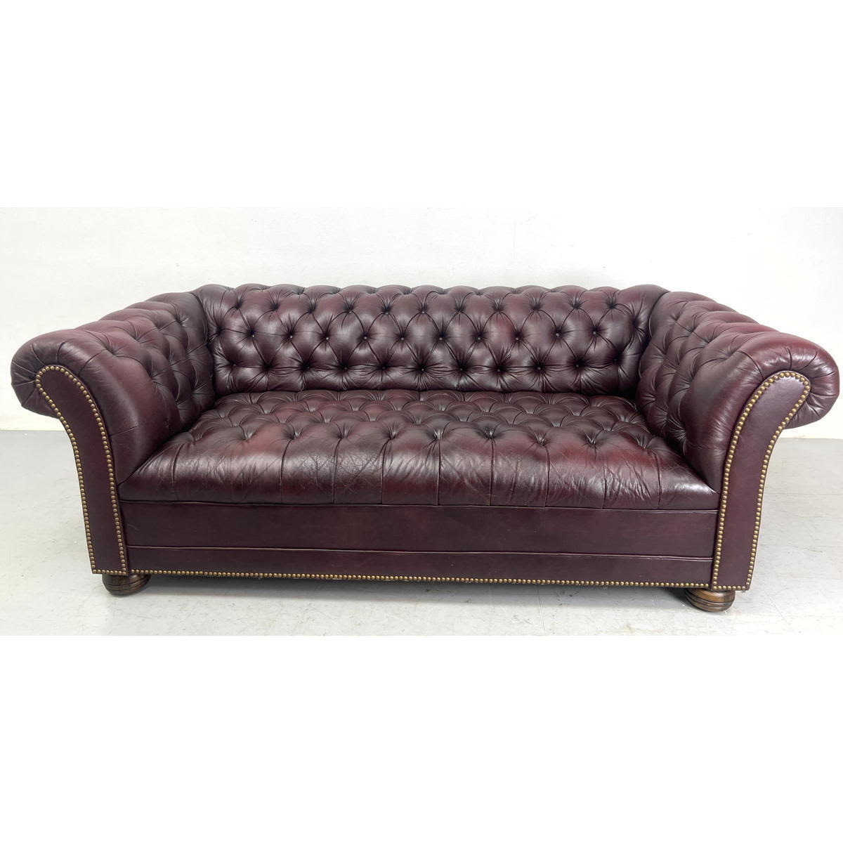 Burgundy leather Chesterfield Sofa