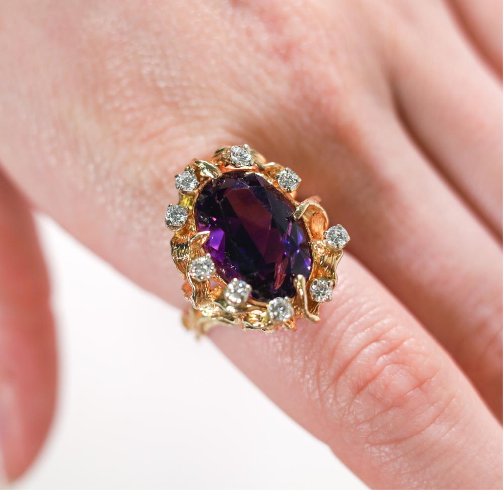 14K YG FREE FORM AMETHYST DIAMOND 300564