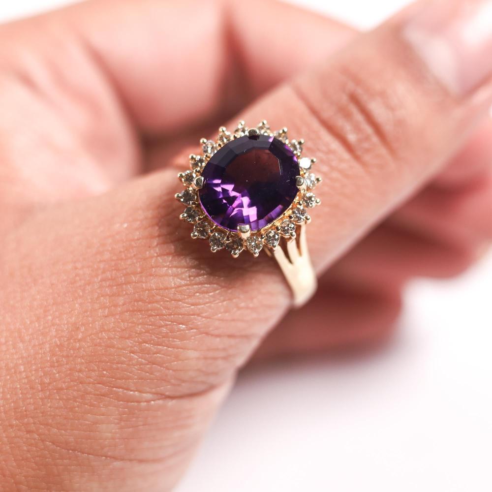 14K YG AMETHYST DIAMOND RING14 30056d