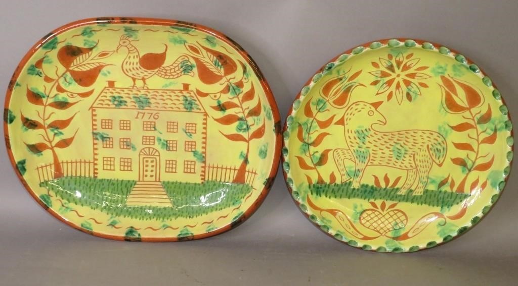 2 FOLK ART REDWARE PLATES BY JAMES 300579