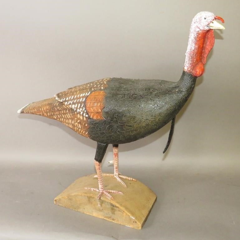 LIFESIZE FOLK ART CARVED TURKEY HEN 30057a