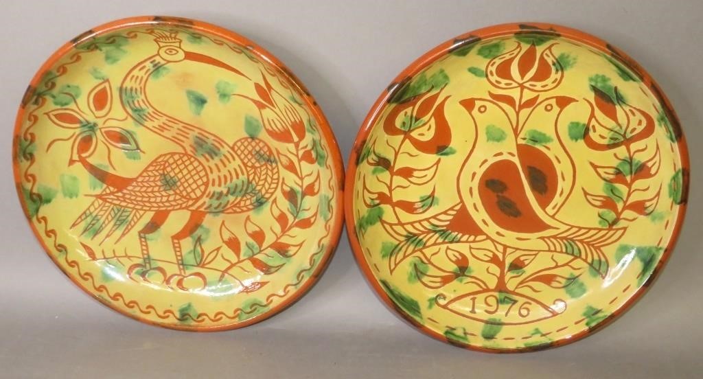 2 SGRAFFITO DECORATED FOLK ART