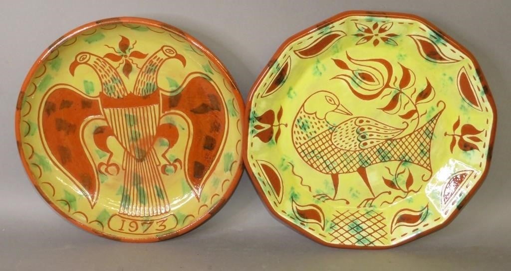 2 SGRAFFITO DECORATED REDWARE PLATES