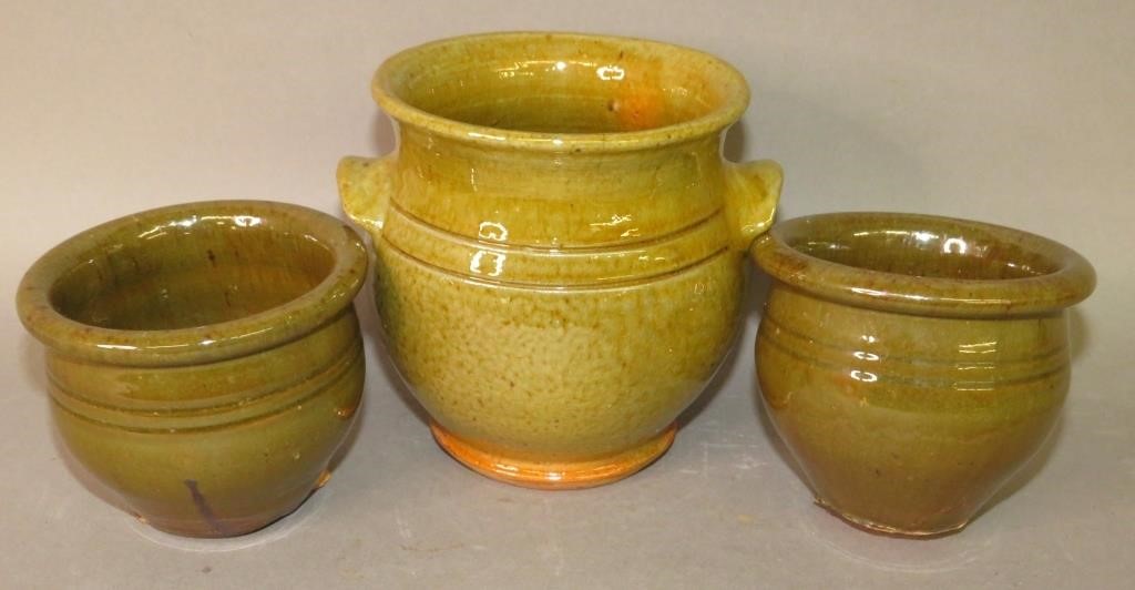 3 REDWARE STAHL POTTERY CROCKSca. 1937