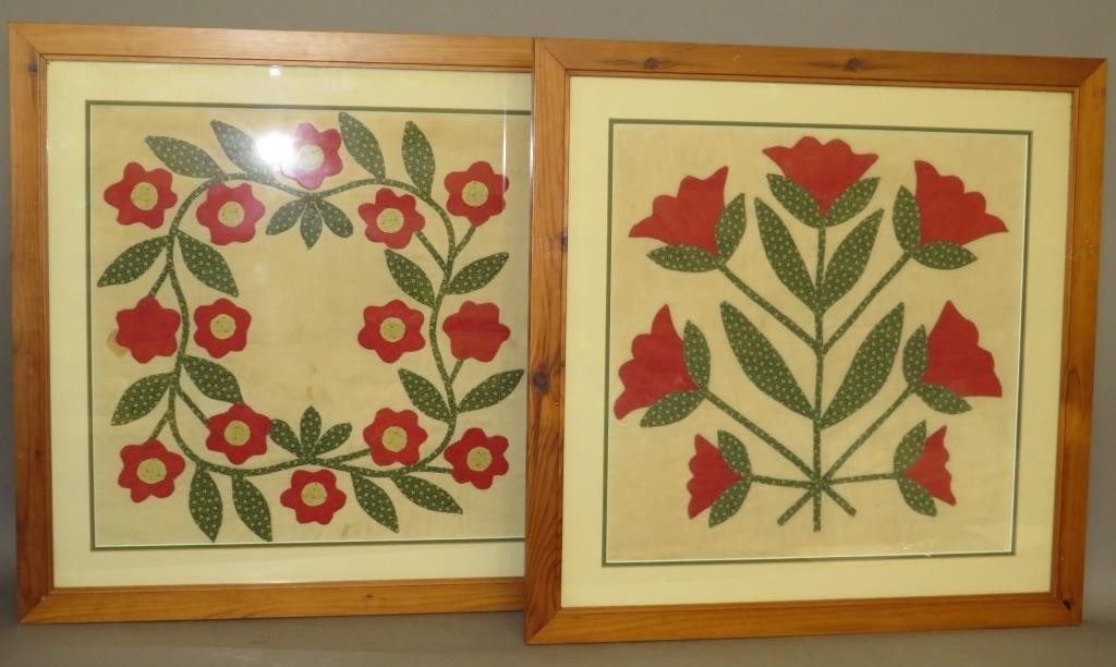 2 FRAMED FLORAL APPLIQUED QUILT 300608