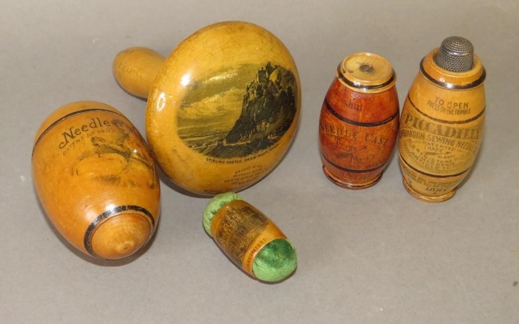 5 MAUCHLINEWARE WOOD TURNED SOUVENIR