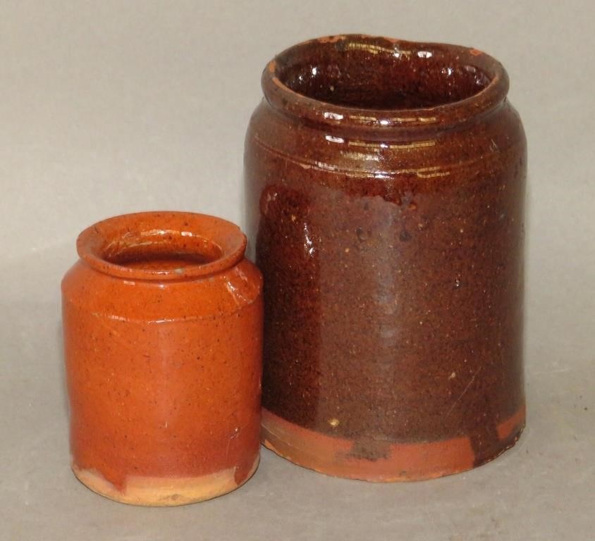 2 PA MINIATURE REDWARE JARSca.