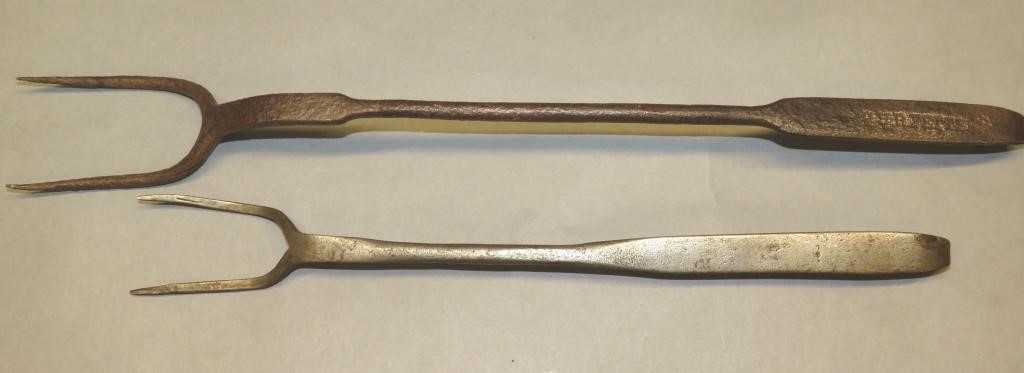 2 SMALL WROUGHT IRON FLESH FORKSca.