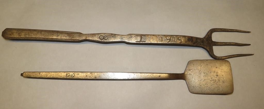 2 WROUGHT IRON DATED UTENSILSca.