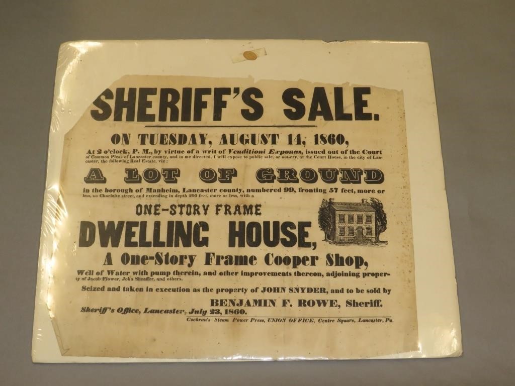 1860 SHERIFF S SALE BROADSIDEca  300695