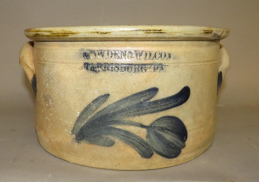 COBALT DECORATED STONEWARE BUTTER 300710