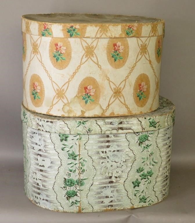 2 WALLPAPER HAT BOXESca. 1849-1873;