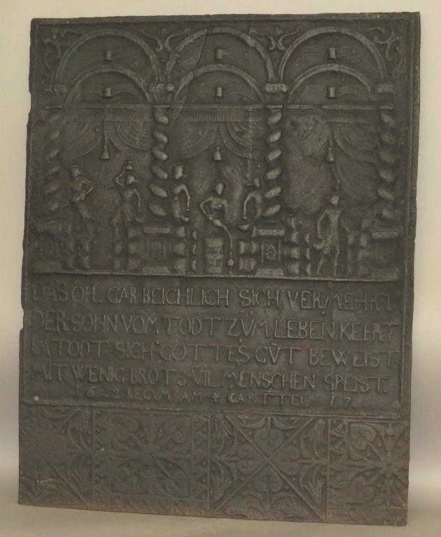 IRON STOVE PLATEca. 1617; with Biblical