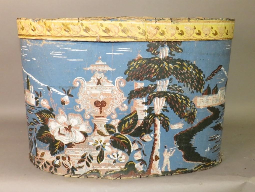 LARGE BLUE WALLPAPER HAT BOX WITH 3007cb