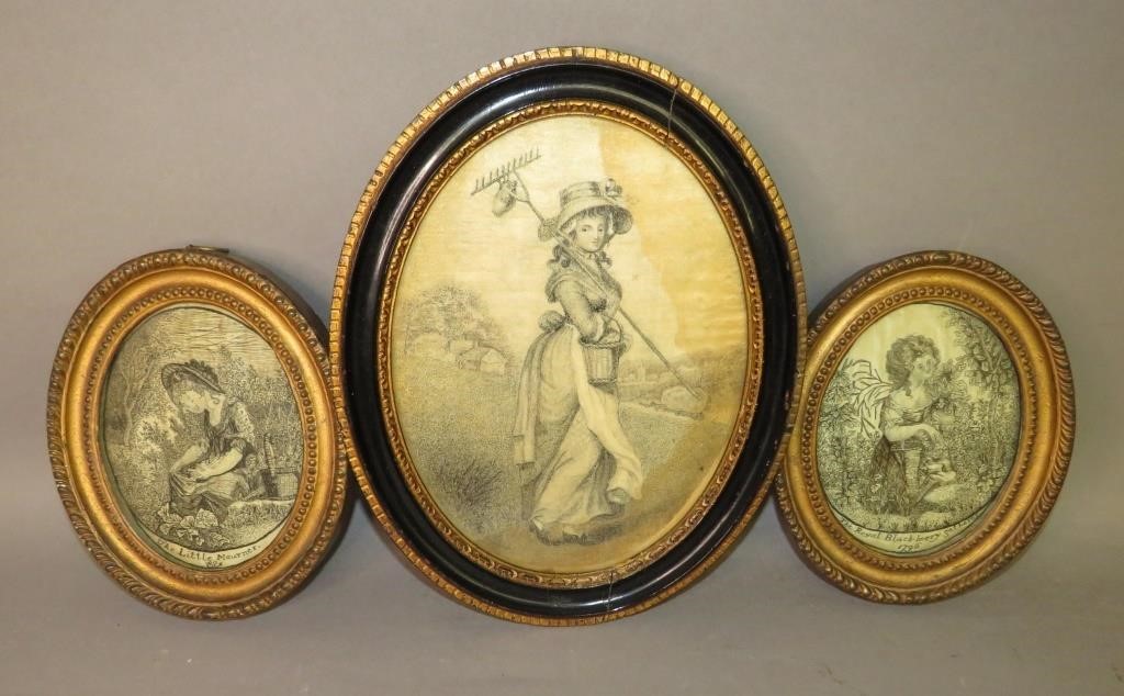 3 OVAL FRAMED SMALL EMBROIDERY 3007d5