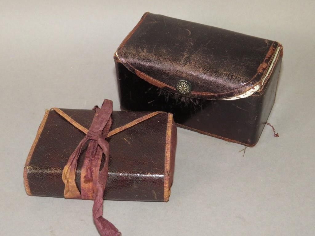 2 FAUX LEATHER COVERED SEWING BOXESca.