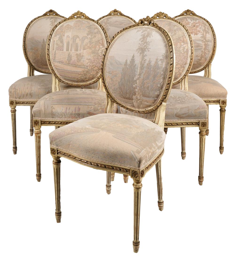 SIX LOUIS XVI-STYLE PAINTED CHAIRSmodern;