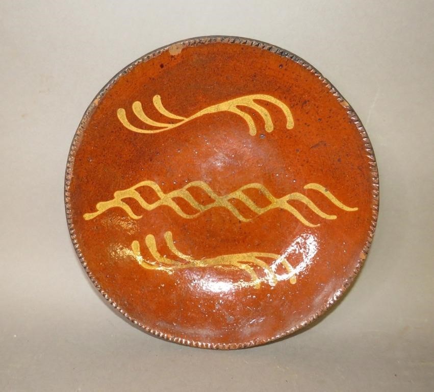 PA THREE QUILL SLIPWARE PLATEca.