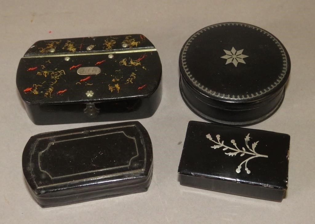 4 LACQUERWARE TOBACCO SNUFF BOXESca  300812