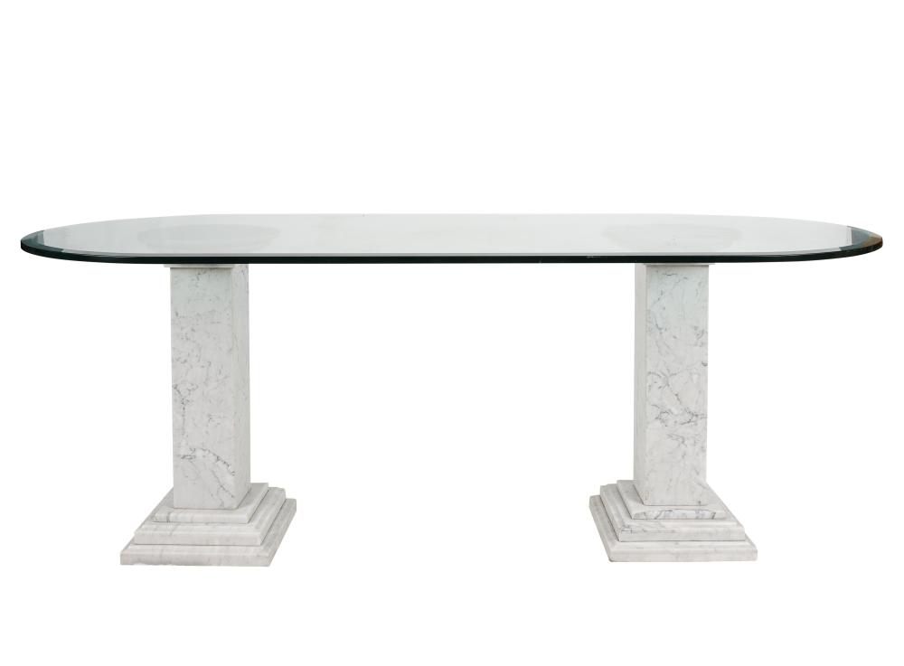 GLASS AND MARBLE DOUBLE PEDESTAL