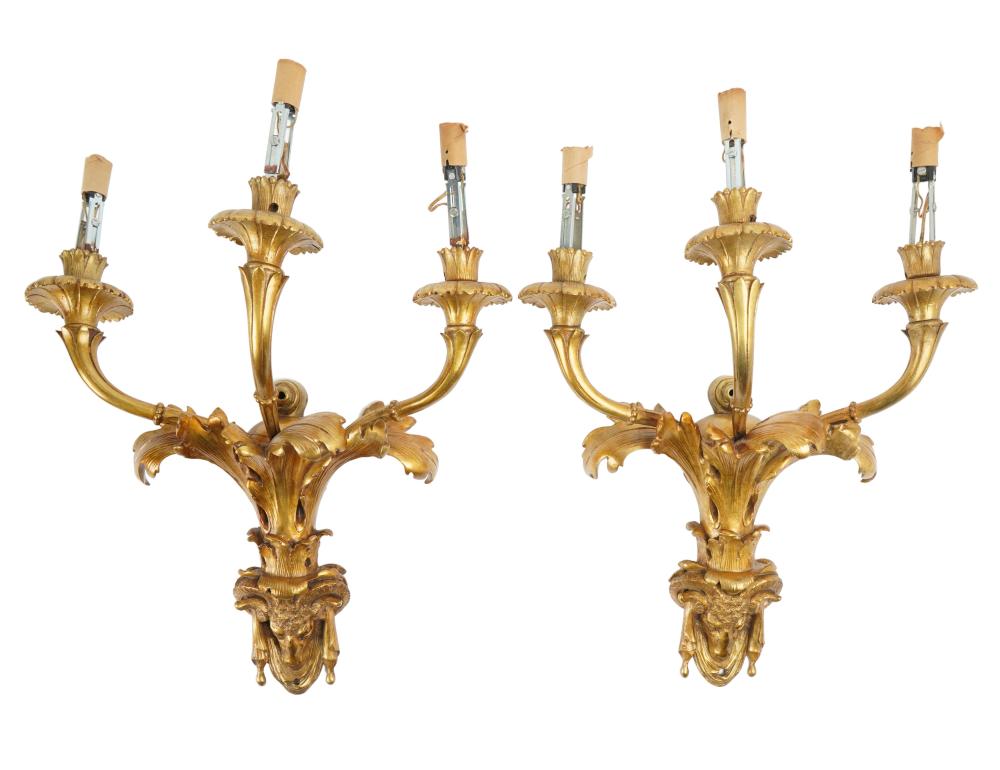 PAIR OF GILT BRONZE THREE LIGHT 300811