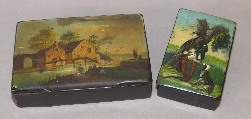 2 HINGED LID LACQUERWARE SNUFF/TOBACCO