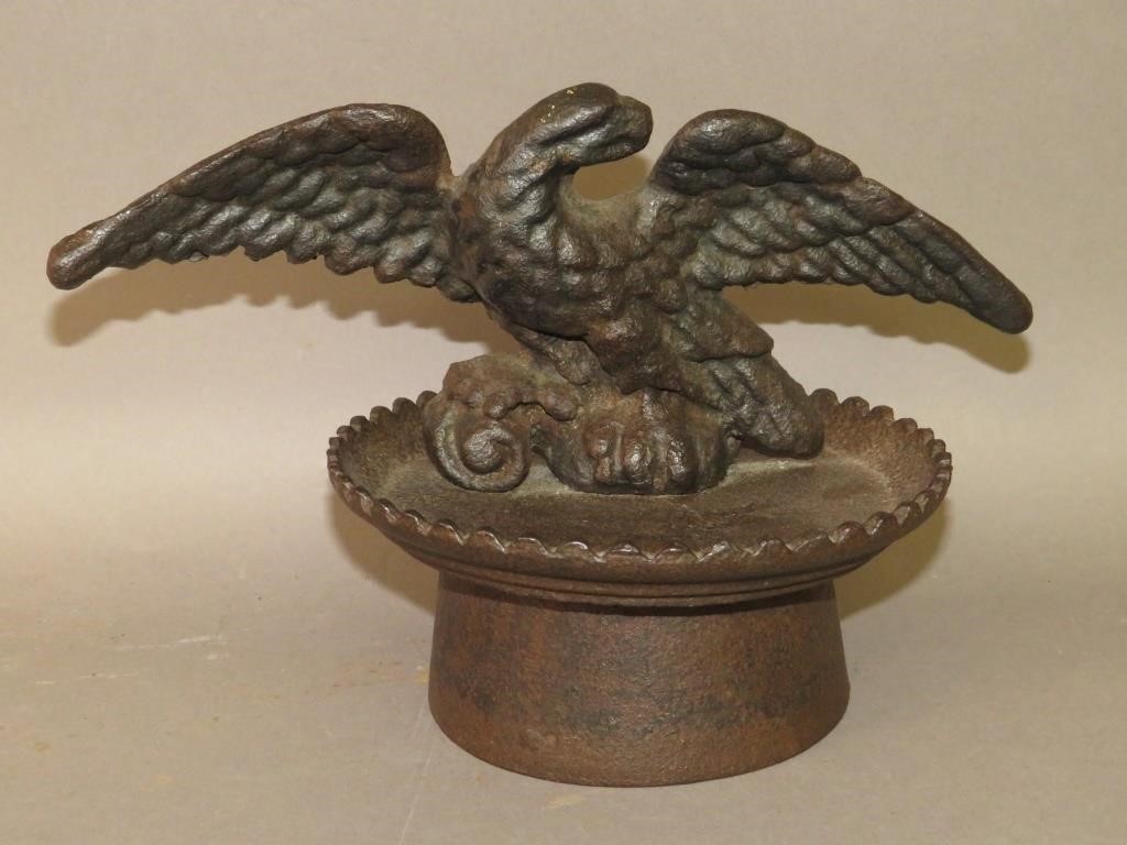 CAST IRON EAGLE ON DRUM SHAPED