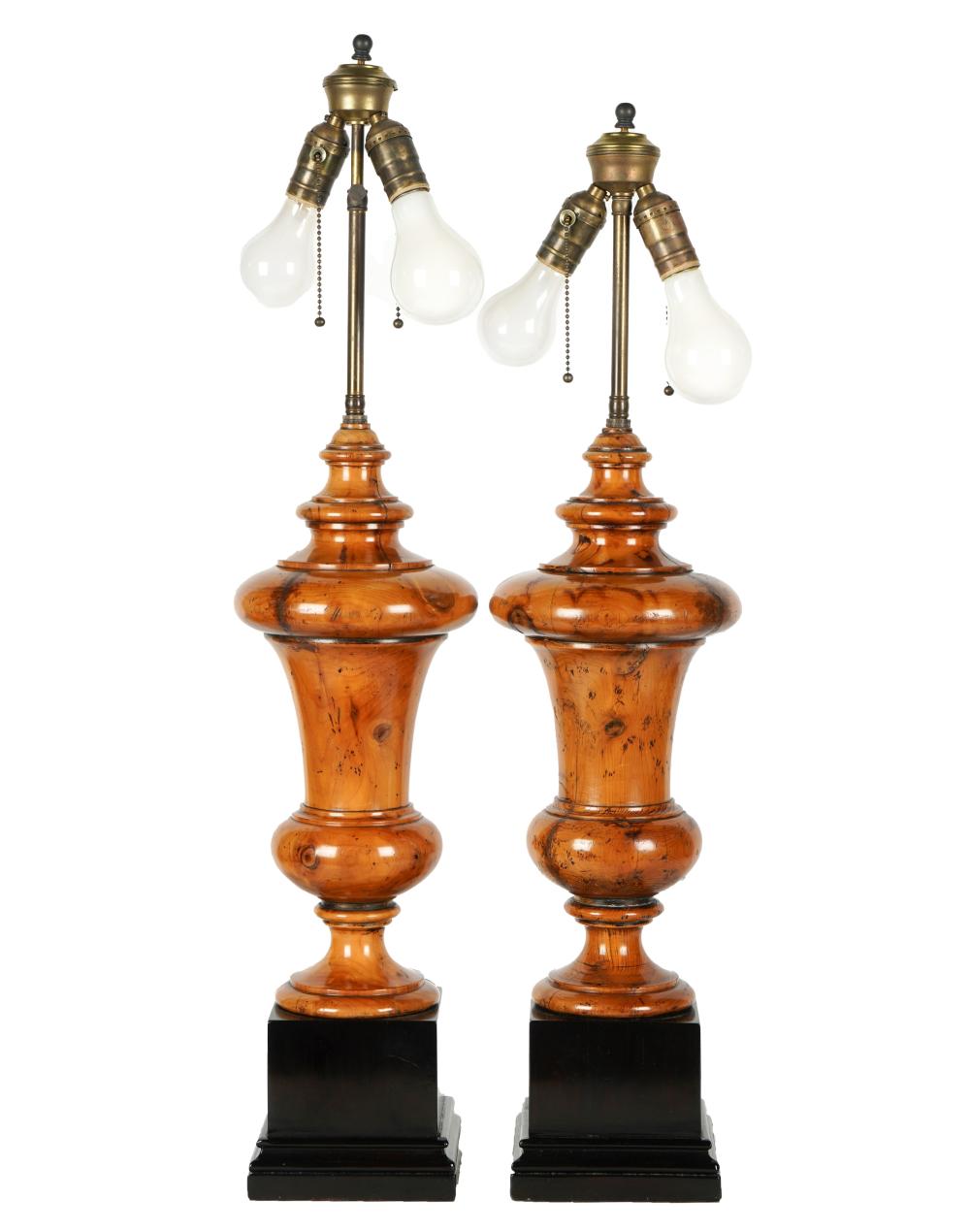 PAIR OF TURNED WOOD TABLE LAMPSeach 300843