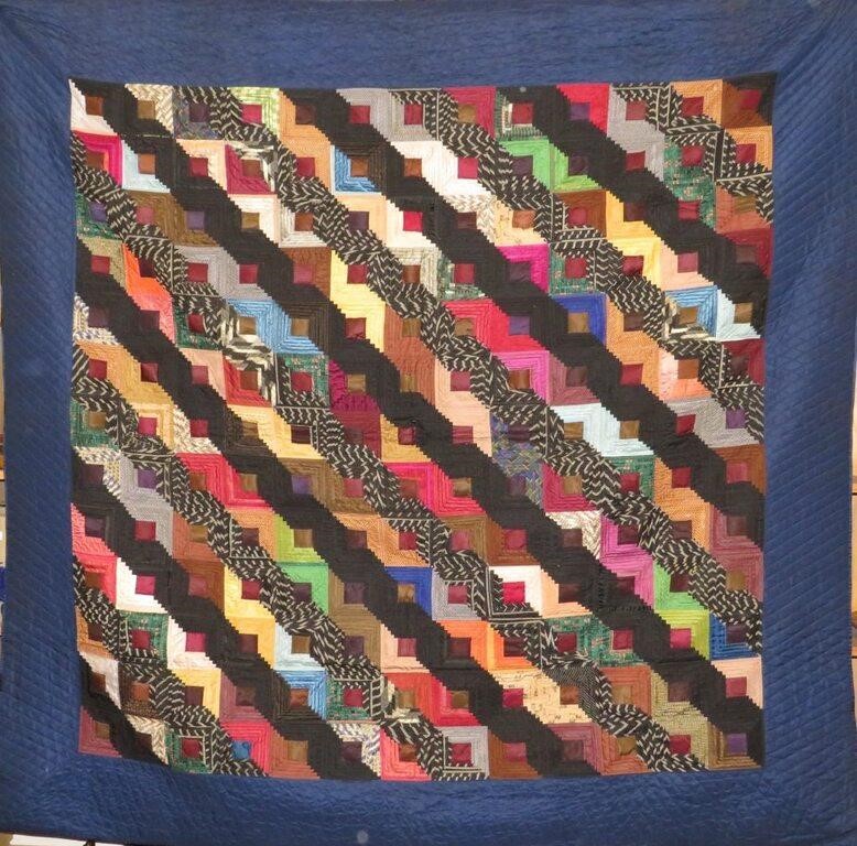 RARE SILK FABRIC LOG CABIN QUILT 300850