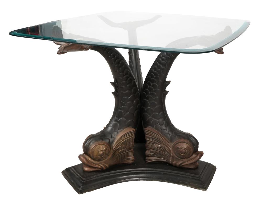 PATINATED BRONZE AND GLASS TABLEmanufacturer 300869