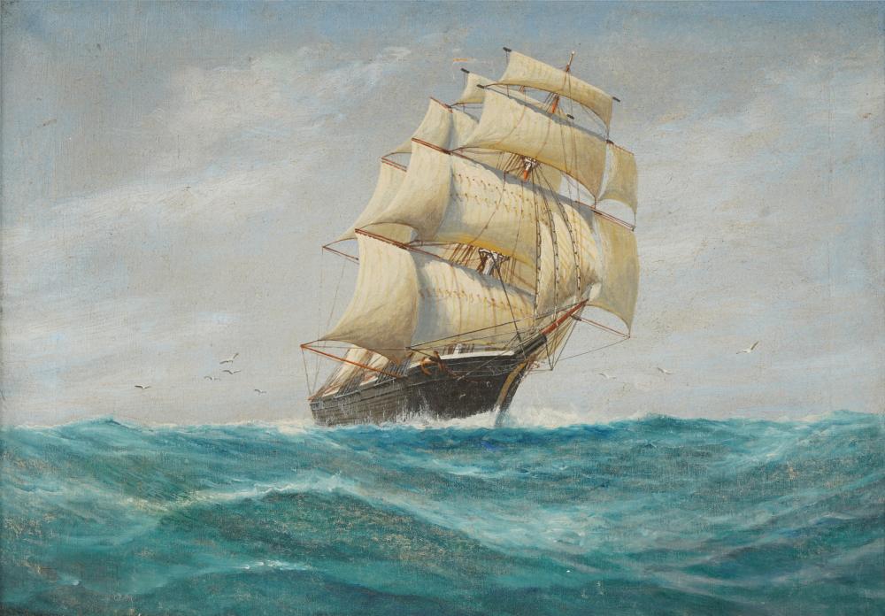 20TH CENTURY TALL SHIP AT SEAoil 300879