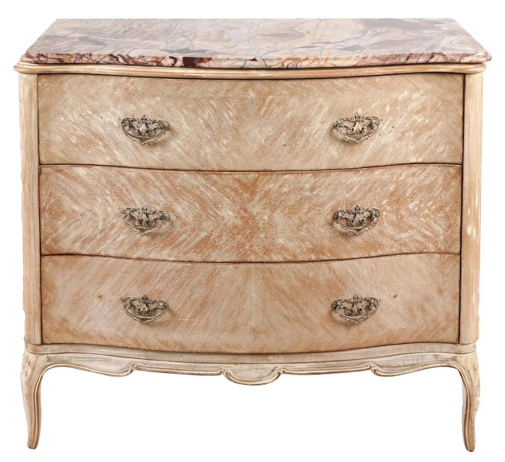 PAINTED WOOD MARBLE-TOP CHEST OF
