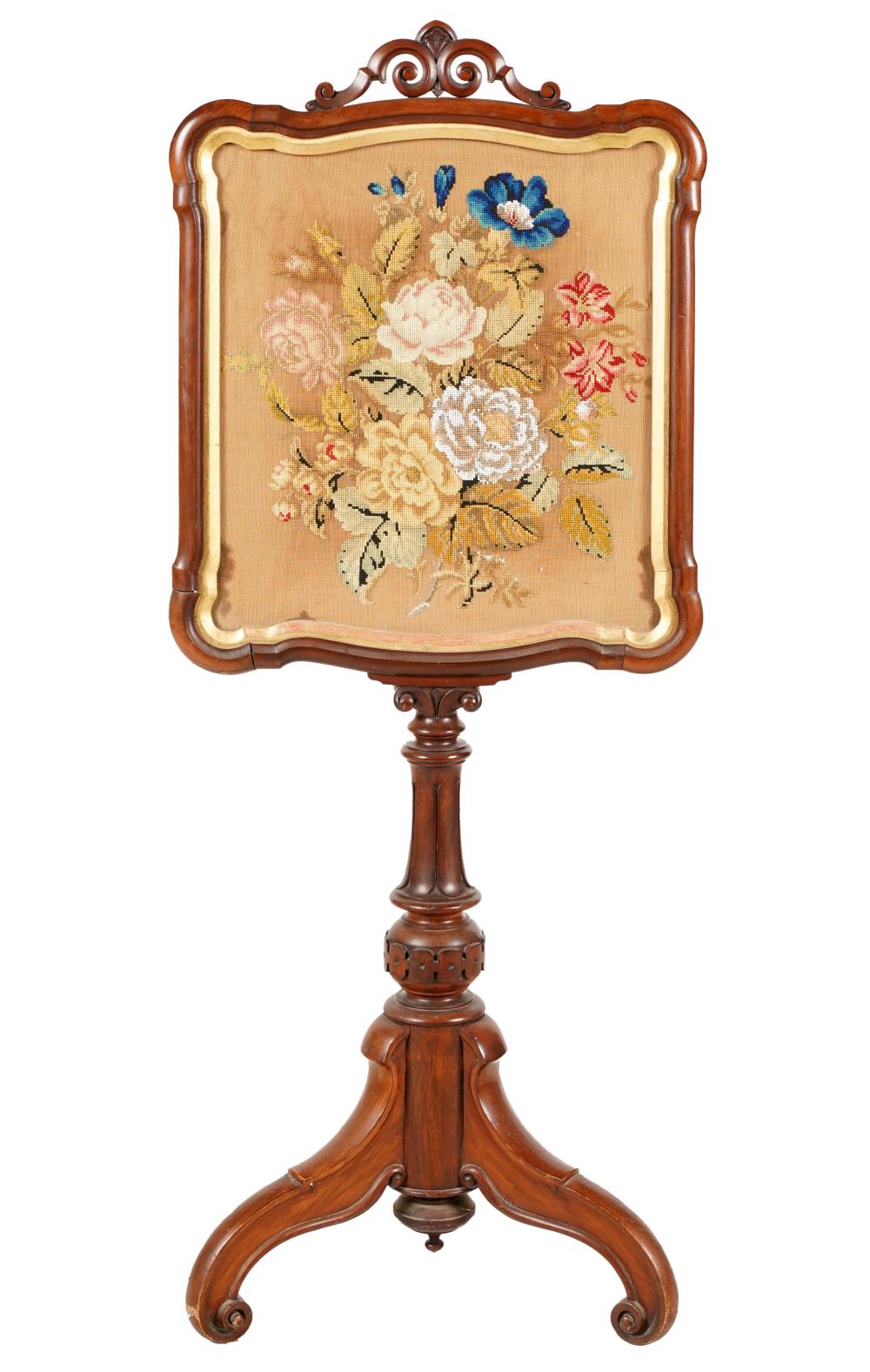 VICTORIAN NEEDLEPOINT POLE SCREENthe