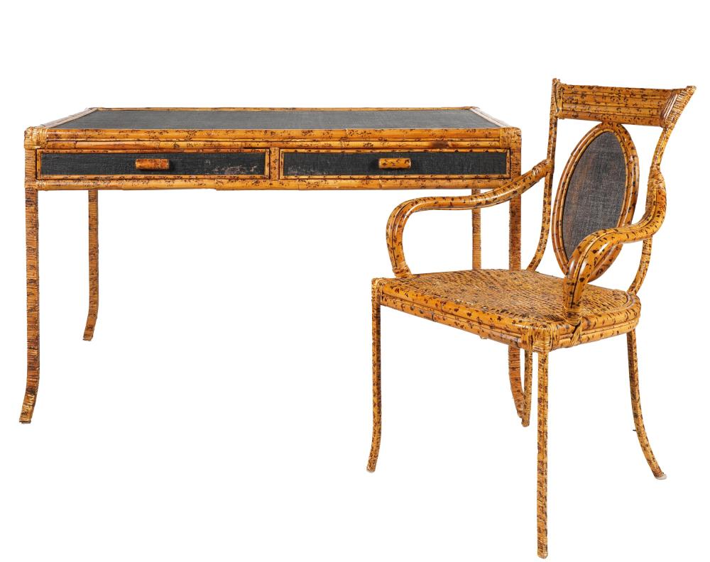 LACQUERED RATTAN AND BAMBOO DESK