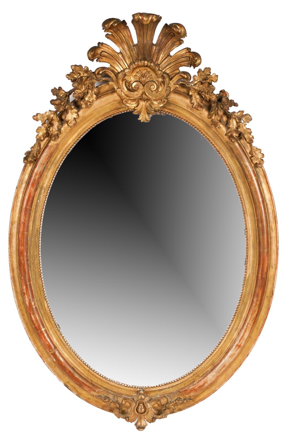 OVAL CARVED GILTWOOD WALL MIRRORcrested 3008e3